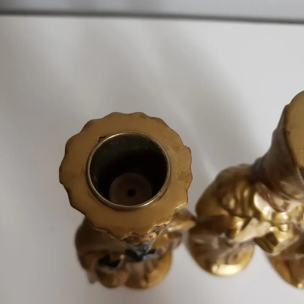 Vintage Papier Mache Three King Candle Holder Antique Gold Finish Nativity Decor